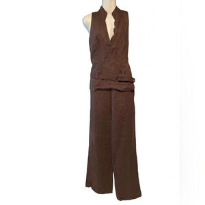 Biancoghiaccio Brown Linen Two Piece Pants Outfit